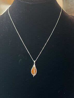 Alamea NWOT 925 Sterling Silver Koa Wood Maile Leaf Pendant 18" Chain Hawaii